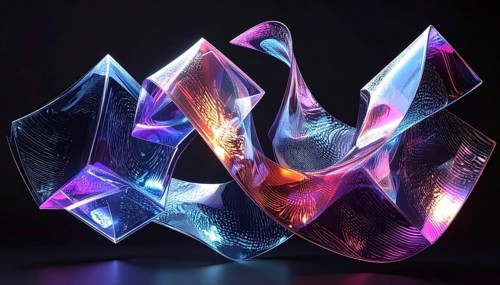 Abstract animation, glass cubes on black background, modern business wallpaper illustration, AI