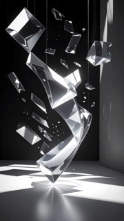 Abstract animation, glass cubes on black background, modern business wallpaper illustration, AI