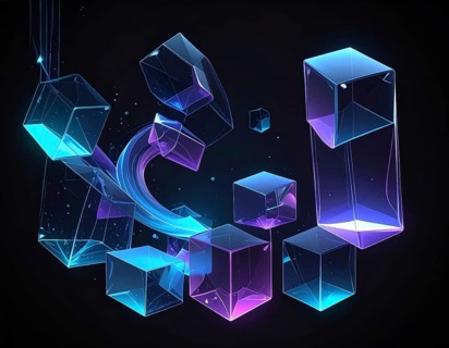 Abstract animation, glass cubes on black background, modern business wallpaper illustration, AI