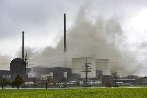 Demolition of the 160m high cooling towers of the disused Gundremmingen nuclear power plant (AKW