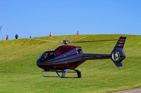 A Eurocopter EC 120B Colibri helicopter, D-HALX registration, during a flight demonstration as part