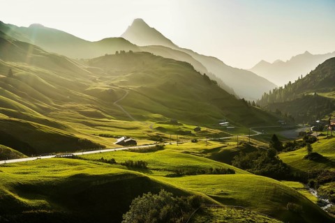 Mountain landscape, sunrise, Hochtannbergpass, Biberkopf, Warth, Bregenzerwald, Vorarlberg, Alps,