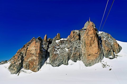 View from the Télécabine Panorama Railway to the Aiguille du Midi mountain station,