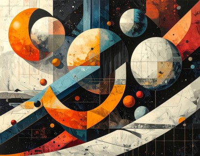 Vector art illustration, spheres, rectangles, triangles and geometric pattern, vector wallpaper