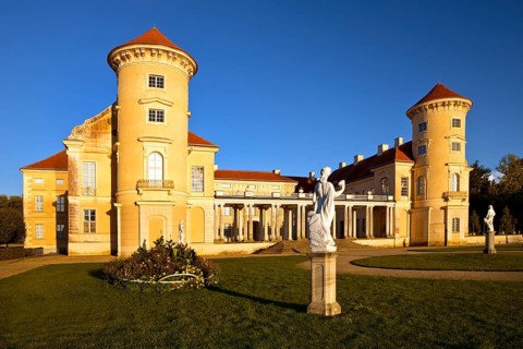 Rheinsberg Castle, front in late evening light, prime example of Friederician Rococo, Ruppiner