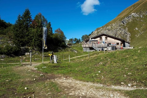 Obere Traualpe am Traualpsee, Allgäu Alps, Tannheim, Tyrol, Austria