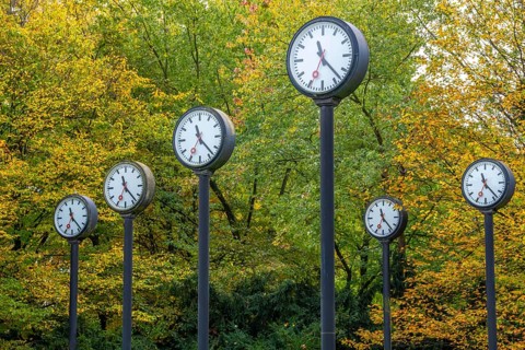 The art installation Zeitfeld in Volksgarten Park in Düsseldorf-Oberbilk, a total of 24 station