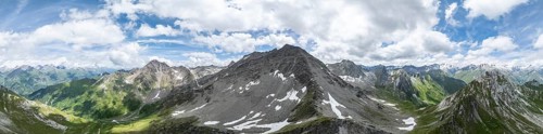 360° alpine panorama, aerial view, Lasörling summit, Lasörling Group, Hohe Tauern, East Tyrol,