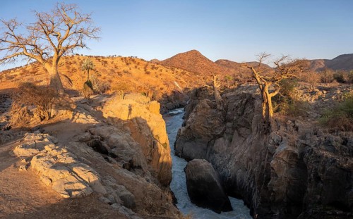 Epupa Falls, sunset at Epupa Waterfalls, Kaokoveld, Namibia