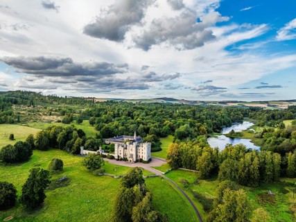 Duns Castle Estate and garden from a dron, Duns, Berwickshire, Scotland, UK