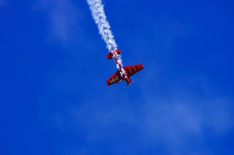 A Soviet Jakovlev Jak-55 sport aircraft with the registration LY-TOY during a flight demonstration