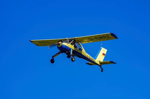 A PZL-104 Wilga-35A sport aircraft from Fliegerklub Kamenz with registration D-EWRZ during a flight