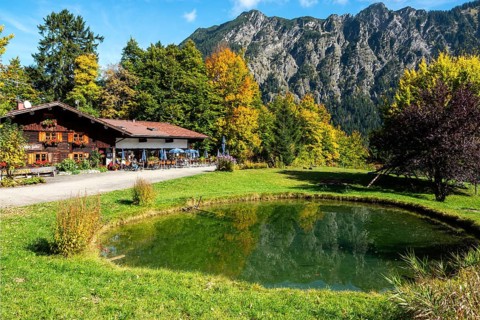 Gasthof Laiter mit Forellenteich, Stillachtal, Oberstdorf, Oberallgäu, Allgäu, Bavaria, Germany