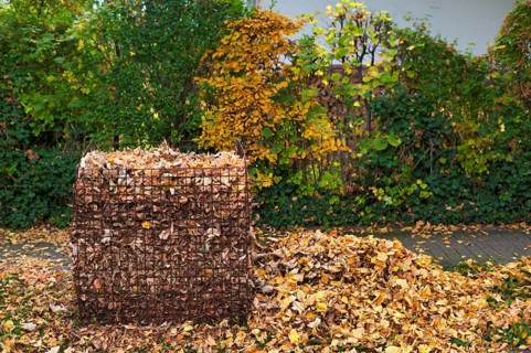 Public collection container, leaf basket, steel mesh compost basket, for collecting autumn leaves,