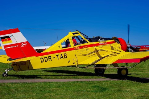 A PZL-106 AR Kruk agricultural aircraft with the registration D-FOAB and the original registration