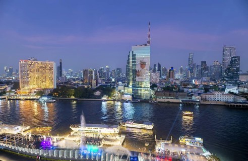 Panorama from IconSiam over Mae Chao Praya, Bangkok skyline, Thailand