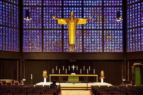 Kaiser Wilhelm Memorial Church, interior of the New Church with Resurrection Christ, Berlin,