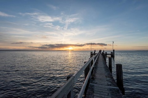 Sunset over the North Sea near Utersum, Föhr Island, Schleswig-Holstein, Germany