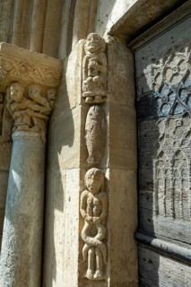 Porch sculptures of the romanesque church of Mailhat, Puy de Dome department, Auvergne-Rhone-Alpes,
