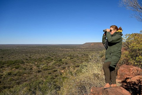 Tourist enjoying the view from Waterberg, Otjozondjupa region, Namibia