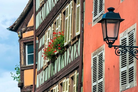 Historic half-timbered houses in the old town centre of Colmar, France