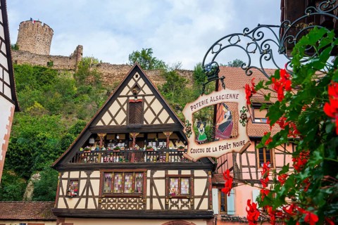 Decorated half-timbered house in the old town centre of Kaysersberg