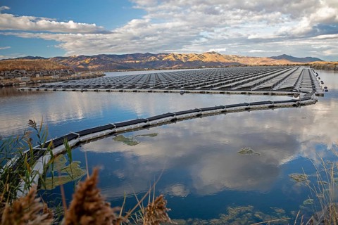 Park City, Utah - Floating solar panels provide power for Mountain Regional Water. The solar array