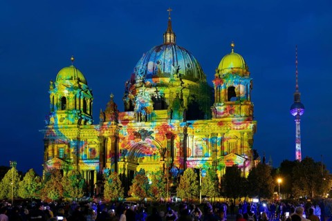 Berlin Cathedral, 21st BERLIN FESTIVAL OF LIGHTS, motto Let's Shine Together, light installations,