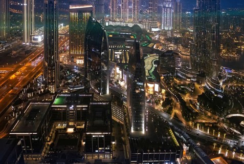 UAE, Dubai downtown financial skyline and business shopping center near Dubai Mall
