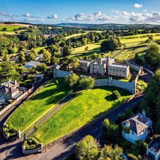 Jedburgh Castle from a drone, Jedburgh, Scottish Borders, Scotland, UK
