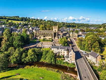 Jedburgh Abbey from a drone, Augustinian Abbey, Jedburgh, Scottish Borders, Scotland, UK
