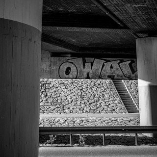 Concrete bridge with graffito in Münsingen on the Swabian Alb, Baden-Württemberg, Germany, for