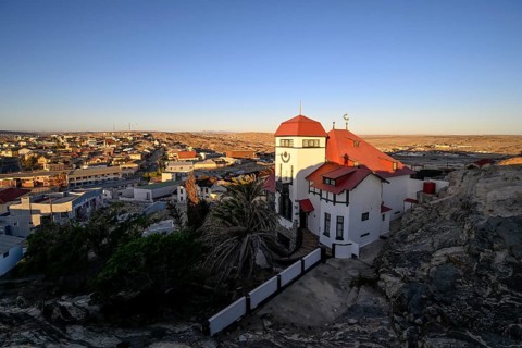 Goerke House, blue hour, Lüderitz, Karas Region, Namibia