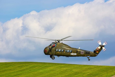 A Sikorsky S-58C transport helicopter in the colours of the German Army with the registration