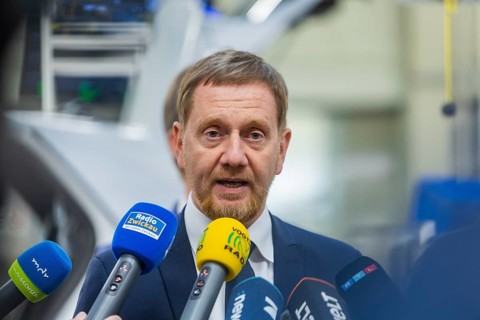 Minister President Michael Kretschmer during his visit to the Volkswagen vehicle plant in Zwickau,