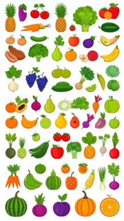 Spring and summer fruit and vegetable element set, vector illustration, AI generated