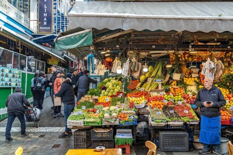 Stall with fruit and vegetables at the market in Karaköy, Istanbul, Turkey