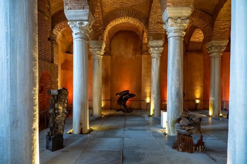 Art exhibition in the cistern in Gülhane Park in Istanbul, Turkey