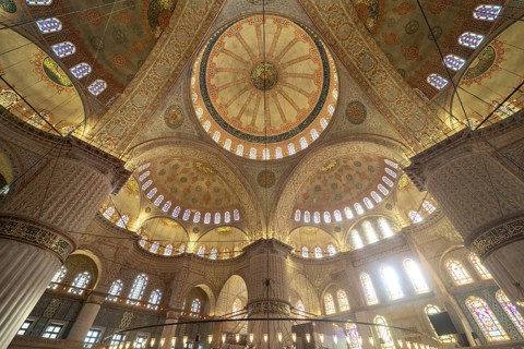 Domes of the Blue Mosque or Sultan Ahmed Mosque in Istanbul, Turkey