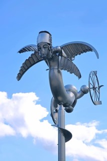 Sculpture Birdman by Albert Sous, modern art, abstract art, stainless steel, metal sculpture,