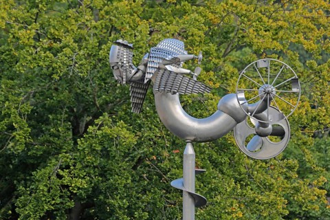 Sculpture Birdman by Albert Sous, modern art, abstract art, stainless steel, metal sculpture,