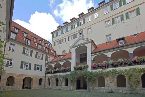 Protestant monastery built in 1534, inner courtyard with arcade and floral decoration, former