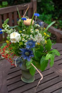 Summer bouquet of flowers on a garden table, Bavaria, Germany