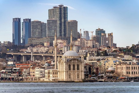 The Ortaköy Mosque on the Bosphorus in Besiktas, Istanbul, Turkey