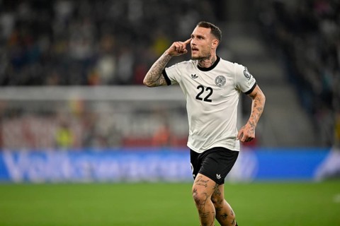 Goal celebration David Raum GER (22) Gesture Gesture World Cup qualifier, international match,
