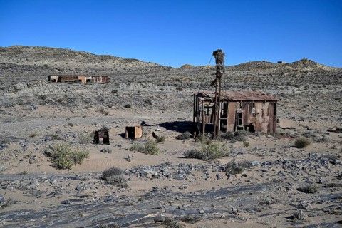 Ruinen der ehemaligen Diamantenstadt Pomona in der Wüste, Diamentensperrgebiet, bei Lüderitz,
