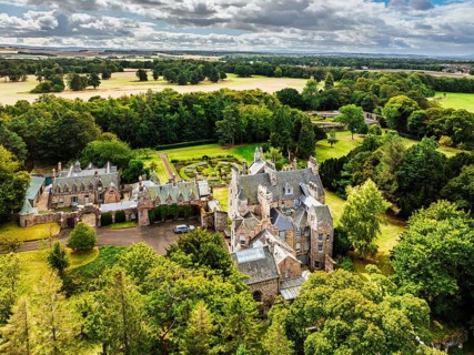 Luffness Castle from a drone, Aberlady, East Lothian, Scotland, UK