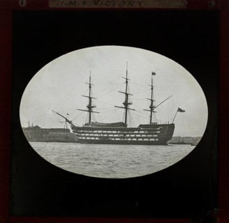 HMS Victory photographed c 1900, presumably at Portsmouth harbour, England, UK