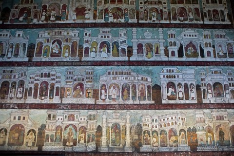 Mural painting in the Daria Daulat Bagh or Tipu Sultan's Summer Palace, Srirangapatna, Karnataka,