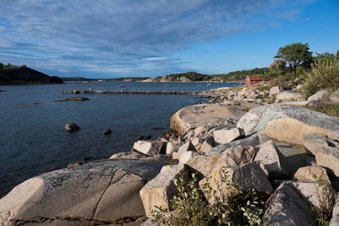 Falun red or Swedish red boathouse, Bohus granite, Resö island, Bohuslän, Skagerrak, Sotenäs,